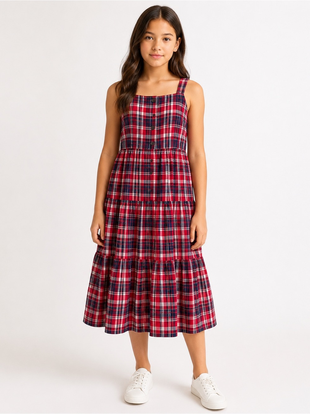 Crewcuts Red Navy Plaid Button-Front Sundress